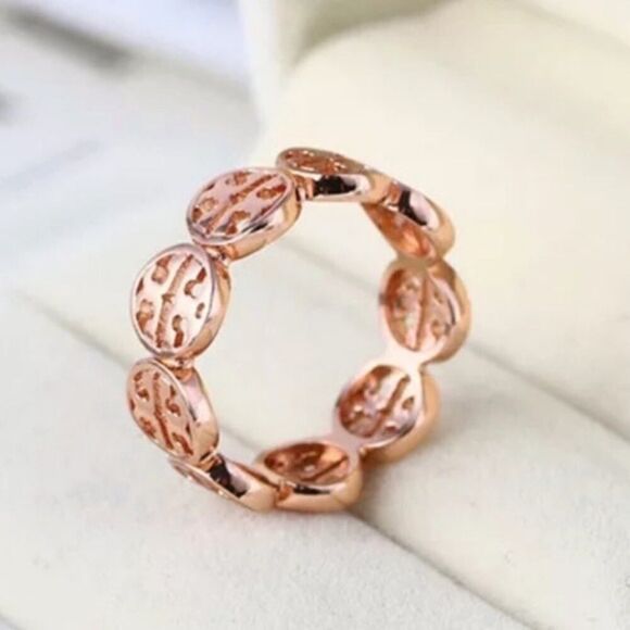 New Tory Burch Rose Gold Logo Round Miller Ring- Sizes, 6, 7, 8 - Picture 3 of 5